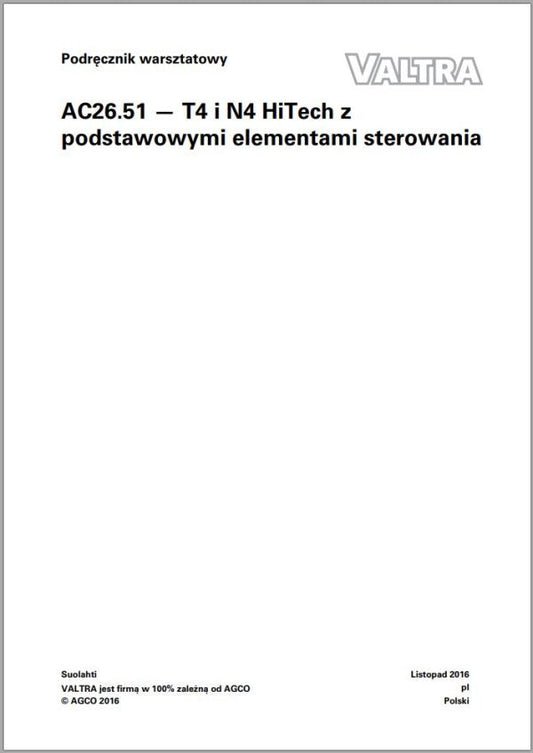 VALTRA AUTOCONTROL SYSTEM T4, N4 HITECH Electrical Diagram Manual AC26.51