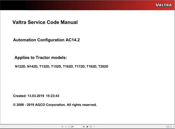 Valtra Automation Configuration AC14.2 Service Code Manual – Complete Technical Guide