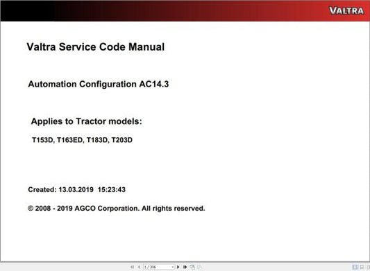 Valtra Automation Configuration AC14.3 Service Code Manual – Repair & Diagnostics Guide