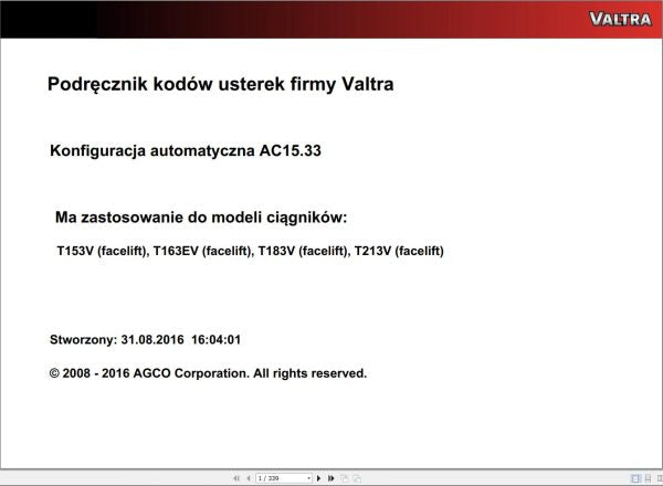 Valtra Automation Configuration AC15.33 Service Code Manual – Complete Service Guide