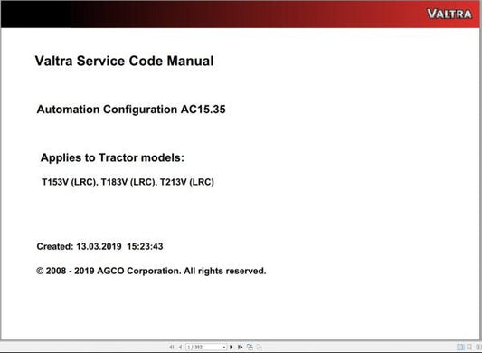 VALTRA AUTOMATION CONFIGURATION AC15.35 Service Code Manual