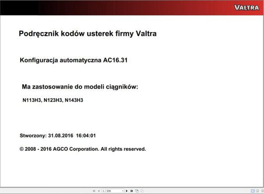 Valtra Automation Configuration AC16.31 Service Code Manual – Complete Repair & Diagnostic Guide