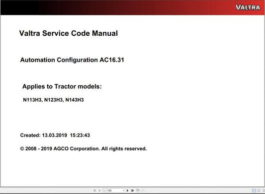 Valtra Automation Configuration AC16.31 Service Code Manual – Repair & Diagnostics