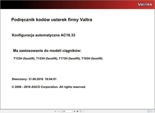 VALTRA AUTOMATION CONFIGURATION AC16.33 SERVICE CODE MANUAL