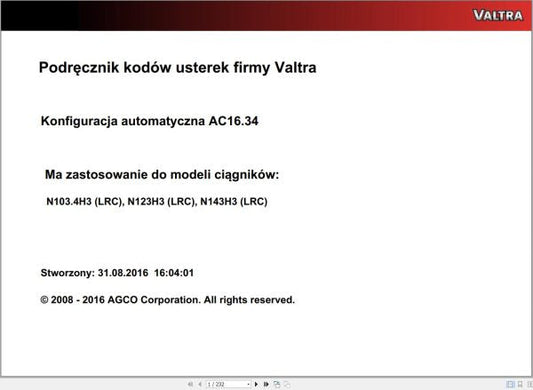 Valtra Automation Configuration AC16.34 Service Code Manual – Complete Repair & Diagnostic Guide