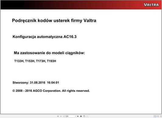 Valtra Automation Configuration AC16.3 Service Code Manual