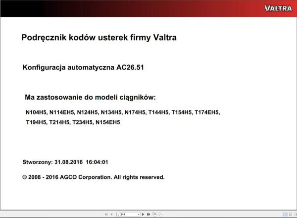 VALTRA AUTOMATION CONFIGURATION AC26.51 SERVICE CODE MANUAL