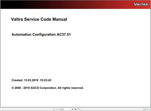 VALTRA AUTOMATION CONFIGURATION AC37.51 SERVICE CODE MANUAL
