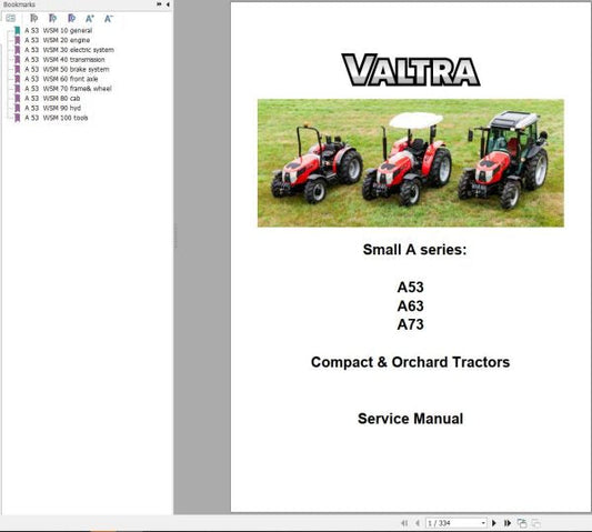 Valtra Compact Orchard Tractors A53, A63, A73 Service Manual – Repair & Maintenance Guide