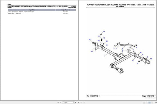 VALTRA Planter Seeder Fertilizer BPM1305L to BPM2108 Parts Catalog Manual C130002