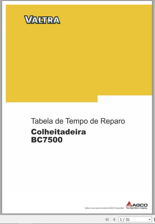 VALTRA SA Harvesting BC7500 Repair Time Schedule Manual PDF Guide