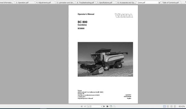 VALTRA SA BC800 Combine Operator’s Manual – Complete Harvesting Guide & Instructions