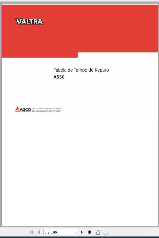 Valtra SA A550 Tractor Repair Time Schedule Manual PDF Guide