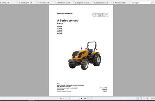 Valtra SA Tractor A650F, A750F, A850F & A950F Operator’s Manual PDF Download