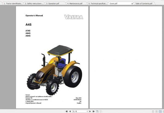 VALTRA SA Tractor A74S, A84S & A94S Operator’s Manual PDF Download Guide