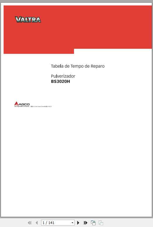Valtra SA BS3020H Tractor Repair Time Schedule Manual PDF