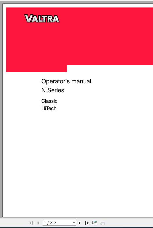 VALTRA SA Tractor N Series Classic HiTech Operator’s Manual PDF Guide