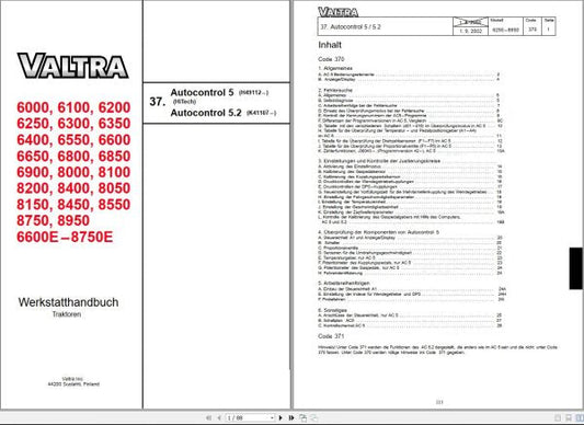 VALTRA Tractor 6000 to 8750E Service Manual – Repair & Maintenance Guide