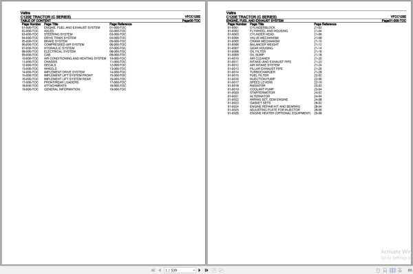 Valtra C Series C120E Tractor Parts Catalog Manual (VFCC120E)