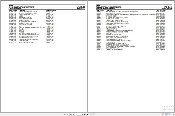 VALTRA G5 Series G115A 1B9 Parts Catalog Manual VFG115A1B9