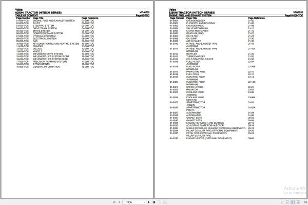 VALTRA TRACTOR HITECH SERIES 6250HI PARTS CATALOG MANUAL VFH6250