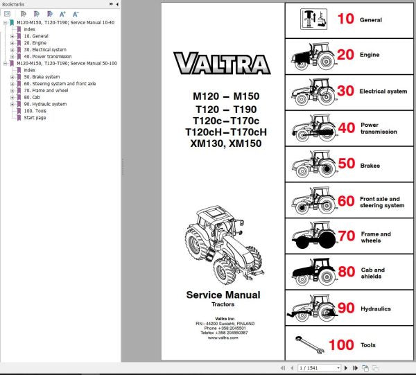 Valtra Tractor M120 to XM150 Service Manual – Repair & Workshop Guide