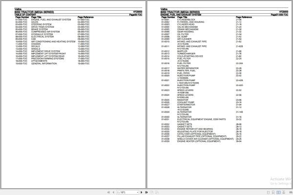 Valtra Mega Series 8050 Tractor Parts Catalog Manual VFZ8050
