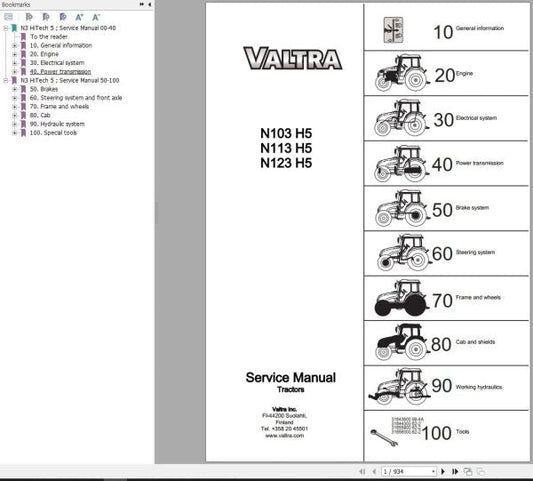 VALTRA TRACTOR N103H5, N113H5, N123H5 SERVICE MANUAL