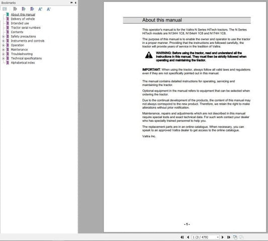 VALTRA Tractor N134H1C8, N1154EH1C8, N174H1C8 Operator’s Manual – Complete Guide