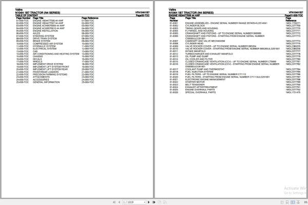 VALTRA TRACTOR N4 SERIES N104H 1B7 Parts Catalog Manual VFN104H1