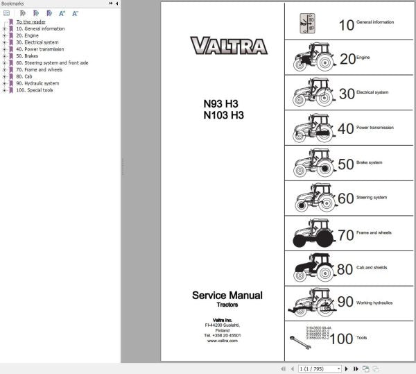 Valtra Tractor N93H3 & N103H3 Service Manual – Repair & Maintenance Guide
