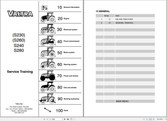 VALTRA S230 S240 S260 S280 Tractor Service Training Manual