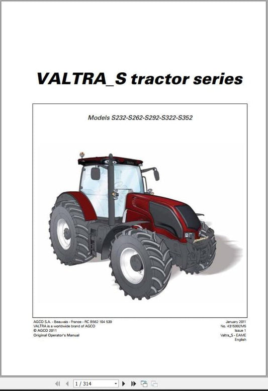 VALTRA TRACTOR S232 S262 S292 S322 S352 OPERATOR’S MANUAL