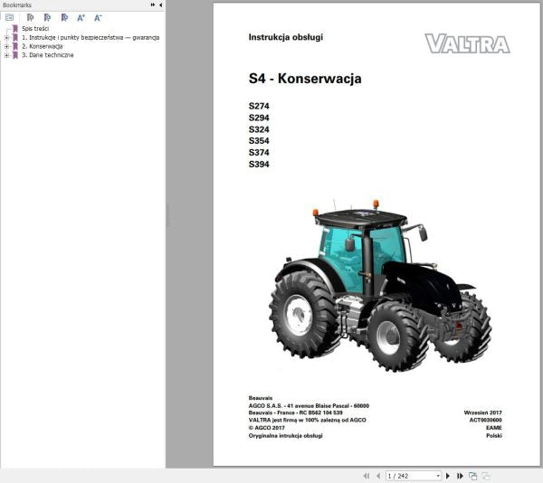 VALTRA TRACTOR S274 TO S394 OPERATOR’S MANUAL – PDF