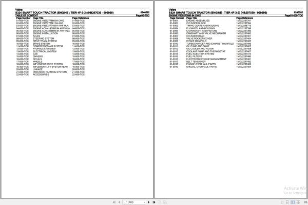 VALTRA TRACTOR S324 SMART TOUCH PARTS CATALOG MANUAL 6246592