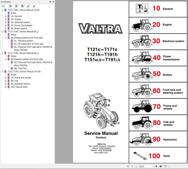 Valtra Tractor T121C to T191LS Service Manual – Repair & Maintenance Guide
