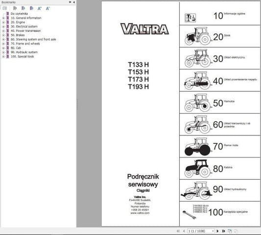 VALTRA TRACTOR T133H T153H T173H T193H SERVICE MANUAL