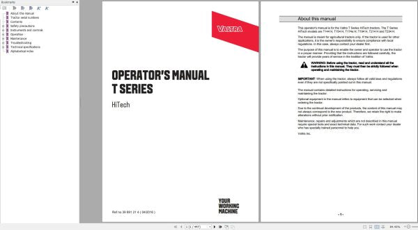 Valtra Tractor T144H to T234H Operator’s Manual – Service & Operating Guide