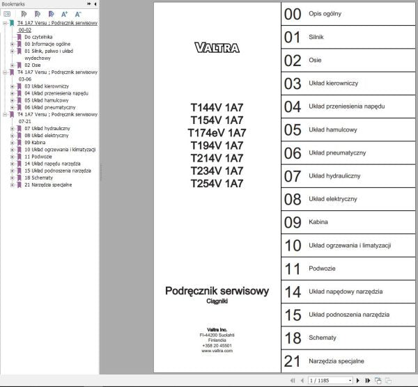 Valtra Tractor T144V1A7 to T254V1A7 Service Manual PDF