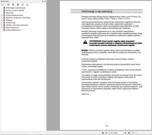 Valtra Tractor T153V, T163EV, T183V & T213V Operator’s Manual