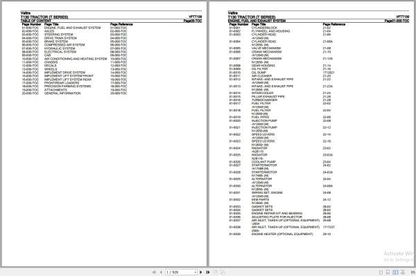 VALTRA TRACTOR T SERIES T130 Parts Catalog Manual VFTT130