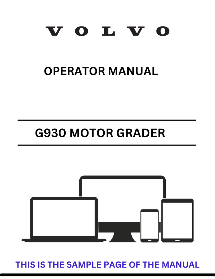 VOLVO G930 MOTOR GRADER (GRD) OPERATOR MANUAL (PDF FILE)
