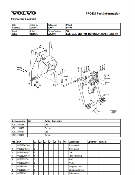 Volvo Backhoe Loader BL60B Parts