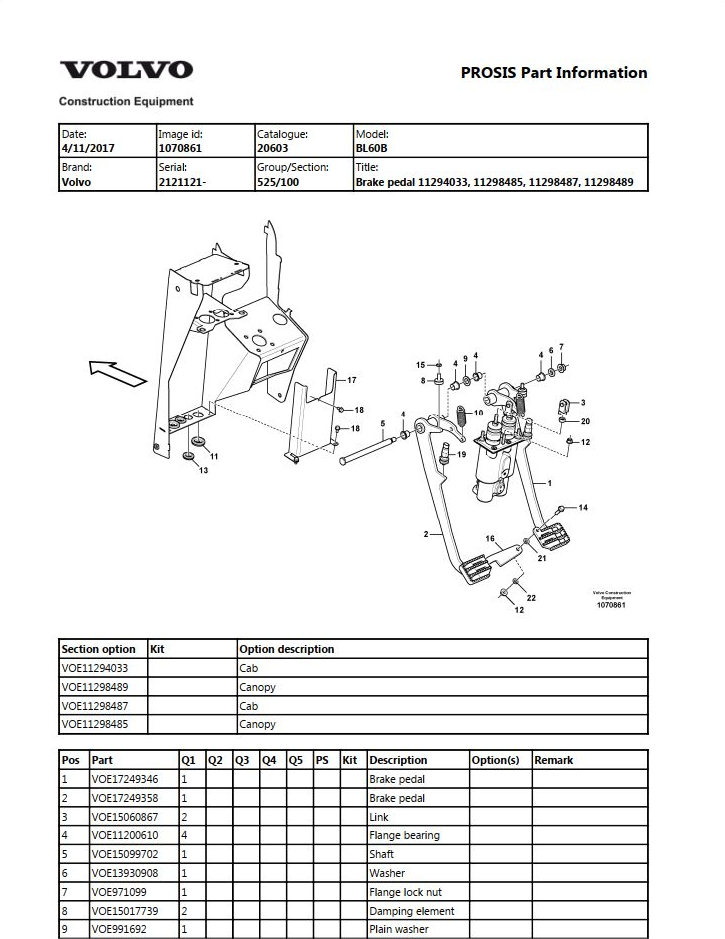Volvo Backhoe Loader BL70B Parts