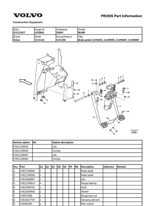 Volvo Backhoe Loader BL70B Parts