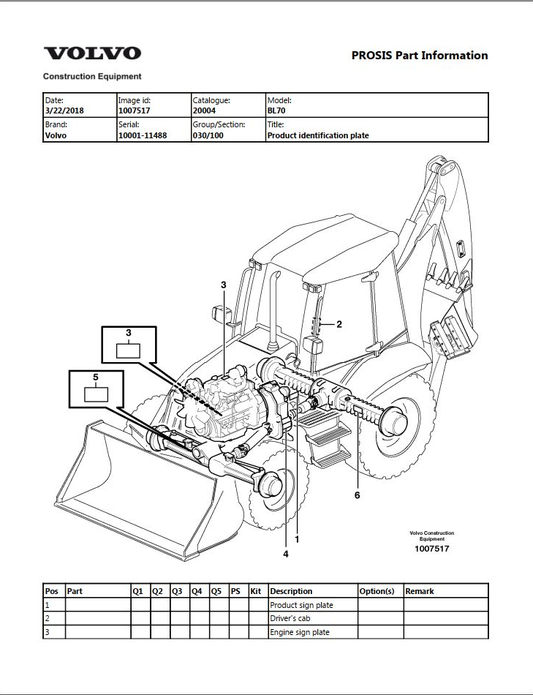 Volvo Backhoe Loader BL70 Parts