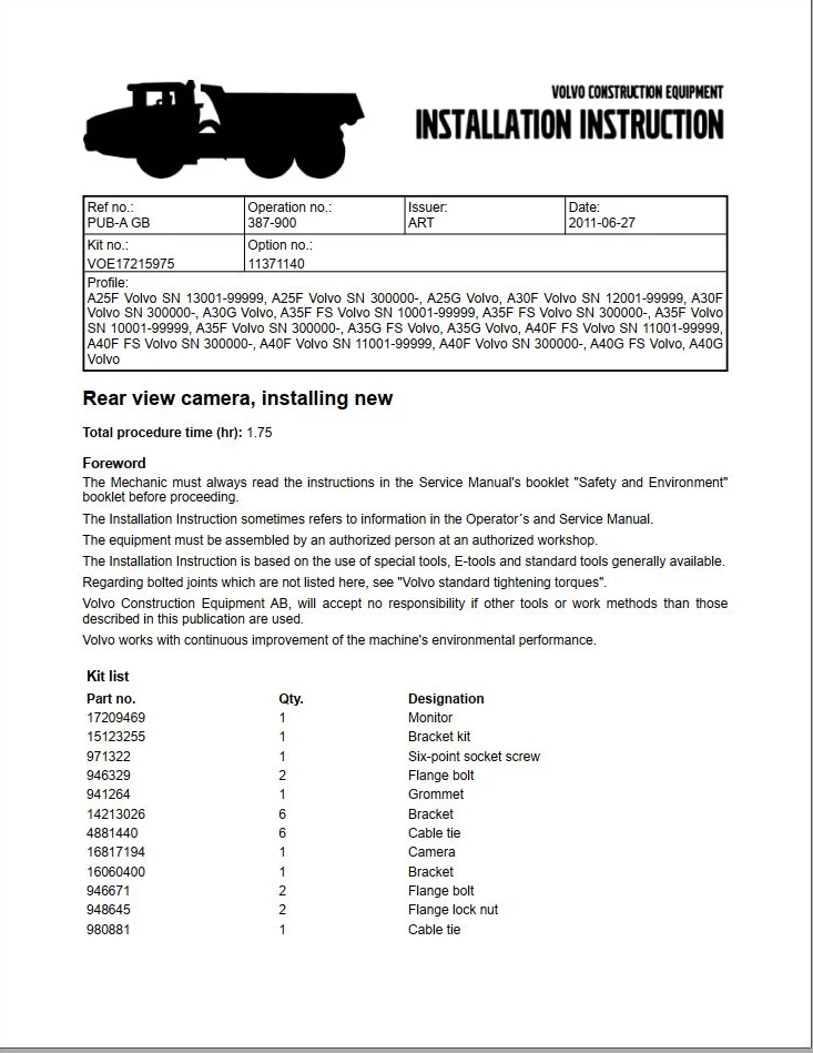 Volvo Dump Truck A35F FS Service Repair Manual PDF