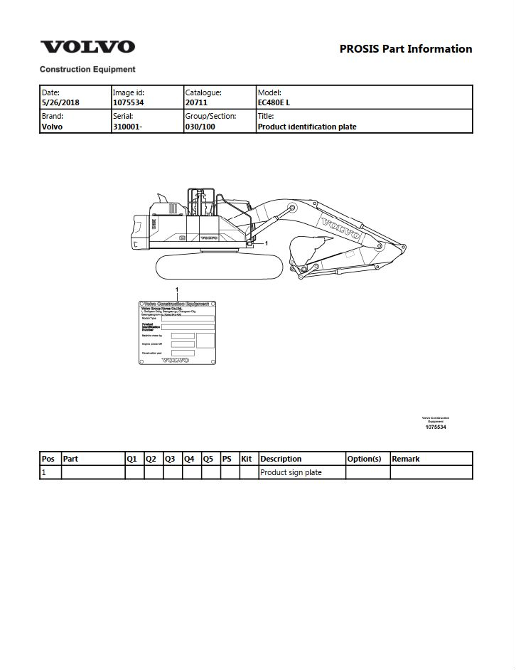 Volvo Excavator EC480E L Parts