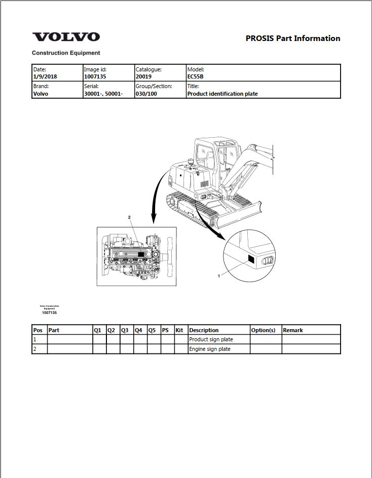 Volvo Excavator EC55B Parts Manual PDF