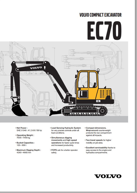 Volvo Excavator EC70 Parts Manual
